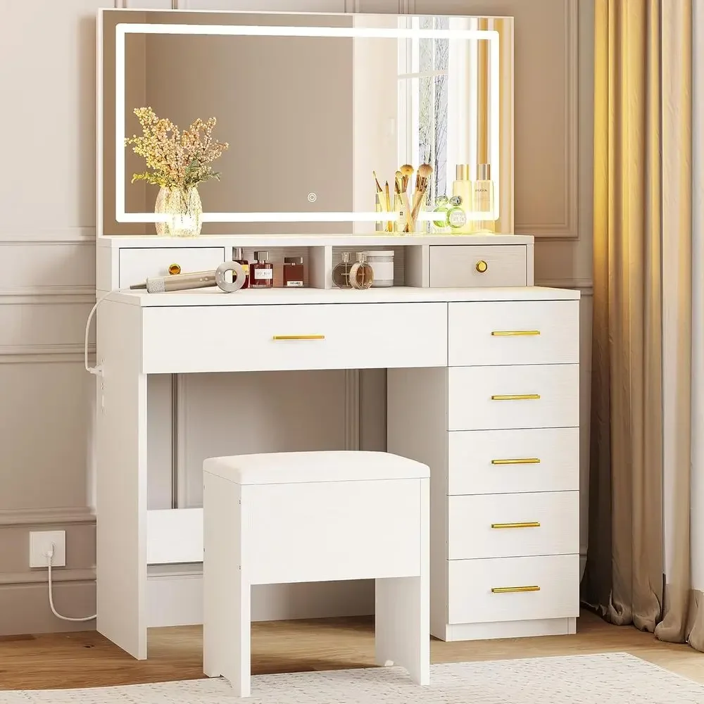 Vanity Makeup Desk with 8 Draw - Dressing Table Vanity With Lighted Mirror ulasan dan harga