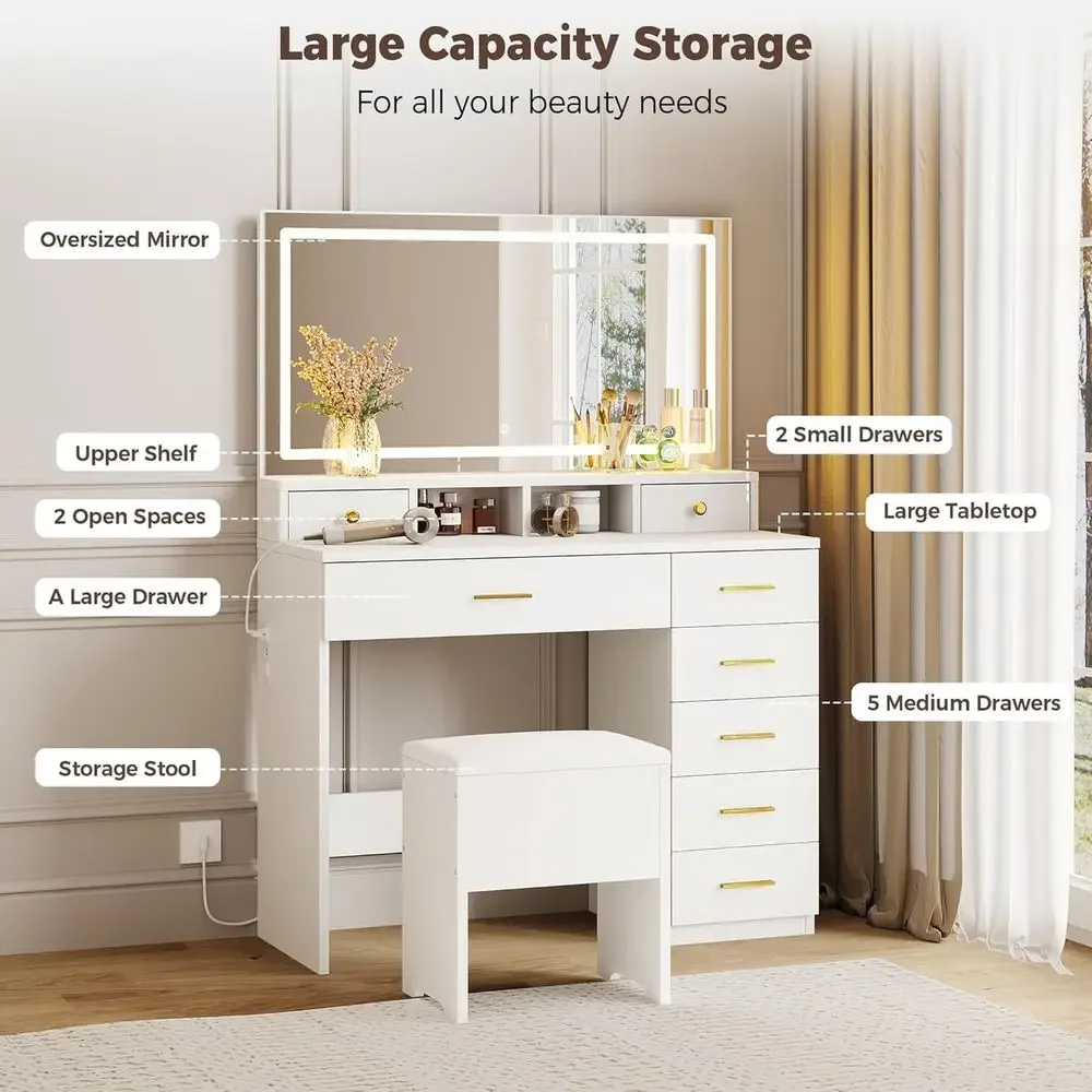 Vanity Makeup Desk with 8 Draw - Dressing Table Vanity With Lighted Mirror ulasan dan harga