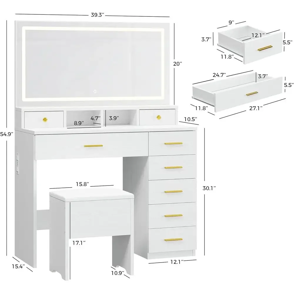 Vanity Makeup Desk with 8 Draw - Dressing Table Vanity With Lighted Mirror ulasan dan harga
