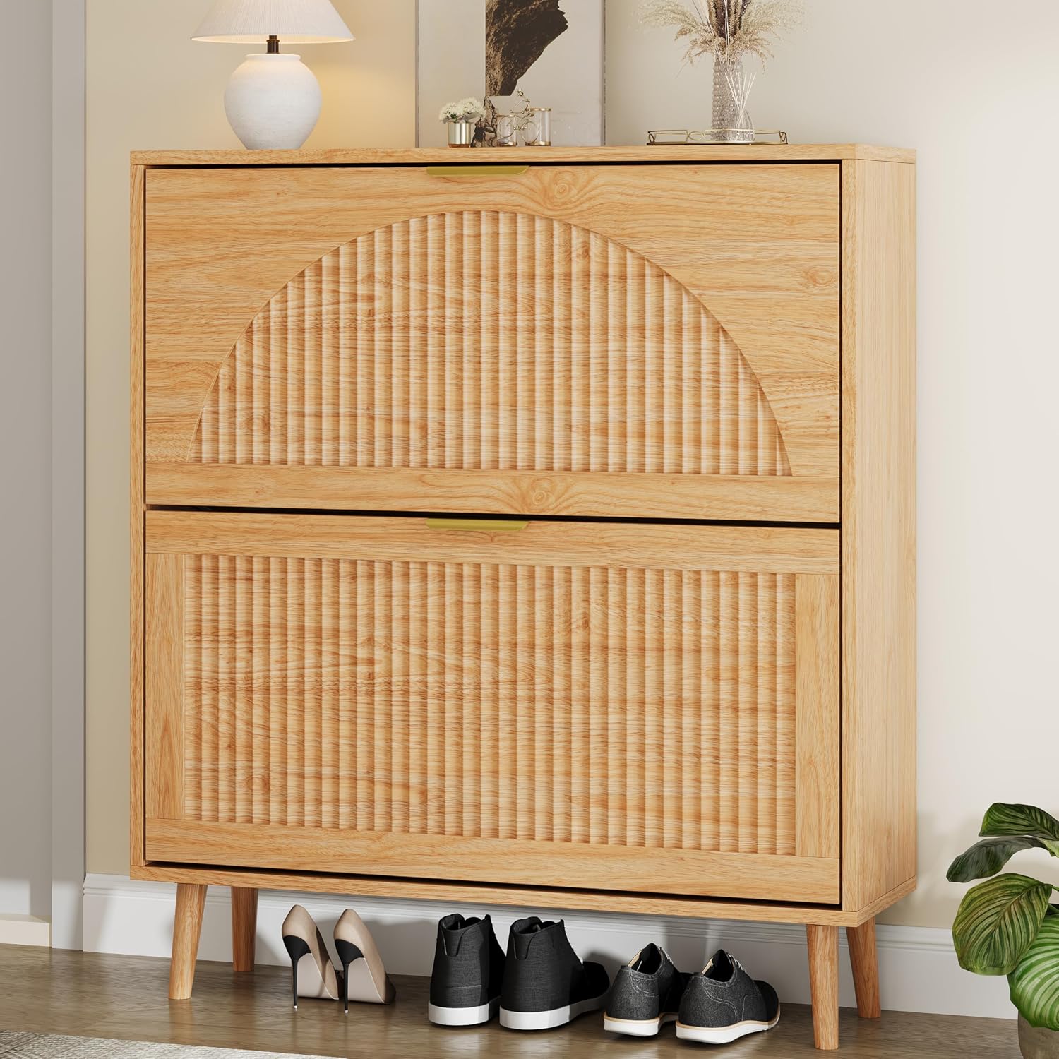 Wood Shoe Cabinet 2 Flip Drawe - Shoe Rack Cabinet Narrow Entryway ulasan dan harga