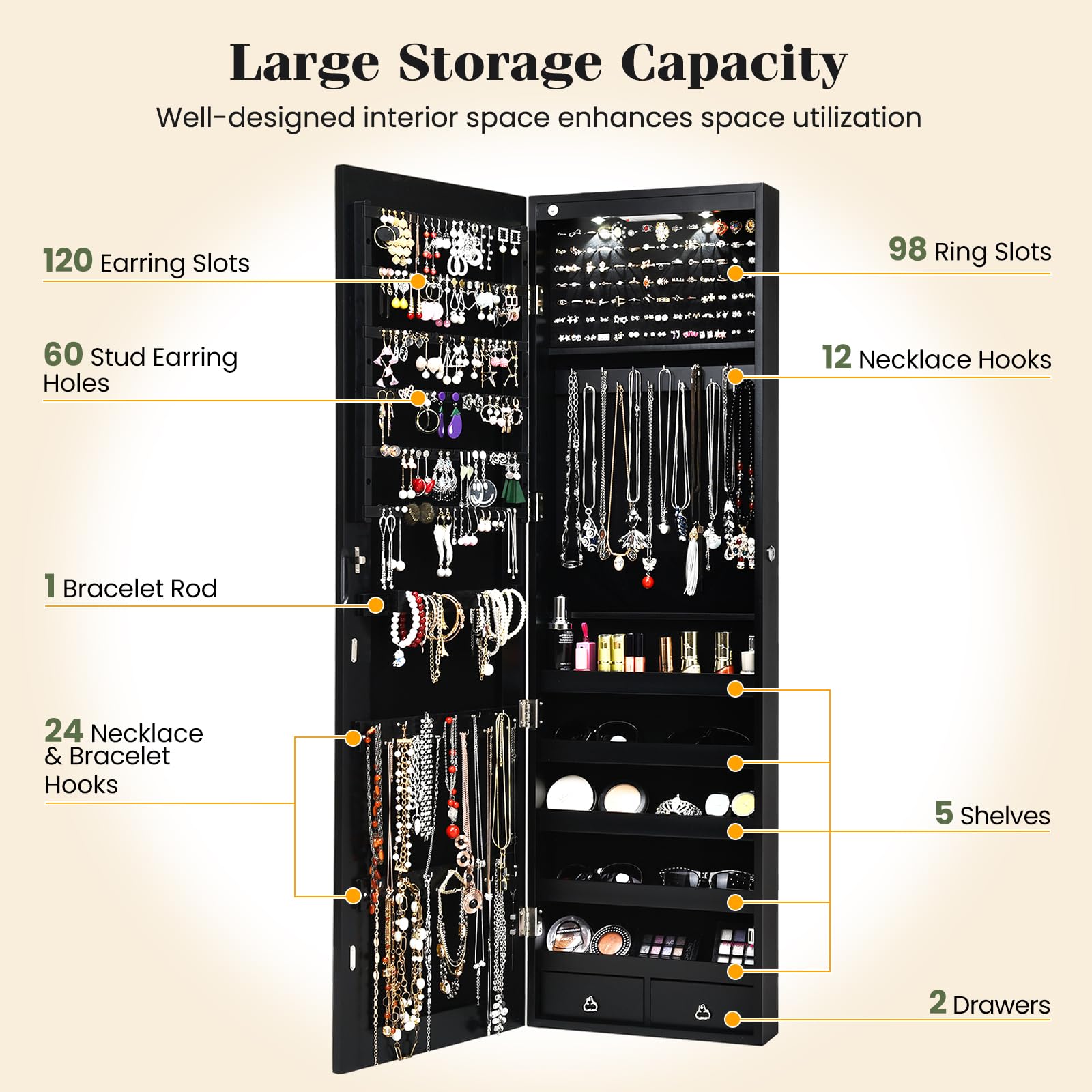 Wall or Door Mounted Jewelry A - Full Length Mirror Jewelry Armoire ulasan dan harga