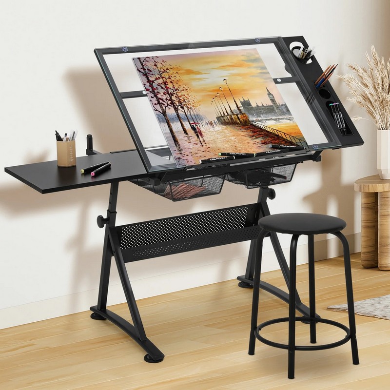 Tempered Glass Drawing Table w - Tables ulasan dan harga