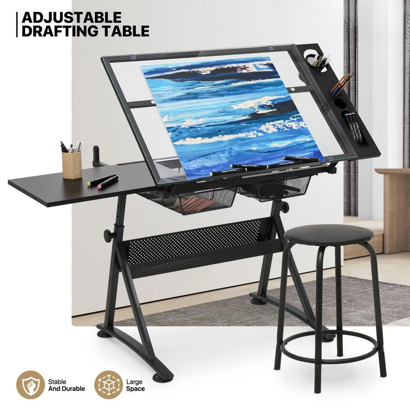 Tempered Glass Drawing Table w - Tables ulasan dan harga