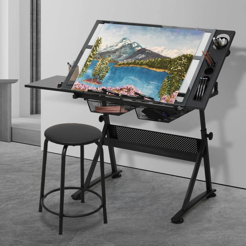 Tempered Glass Drawing Table w - Tables ulasan dan harga