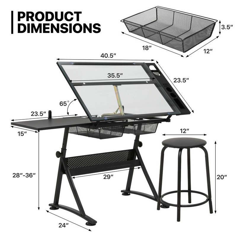 Tempered Glass Drawing Table w - Tables ulasan dan harga