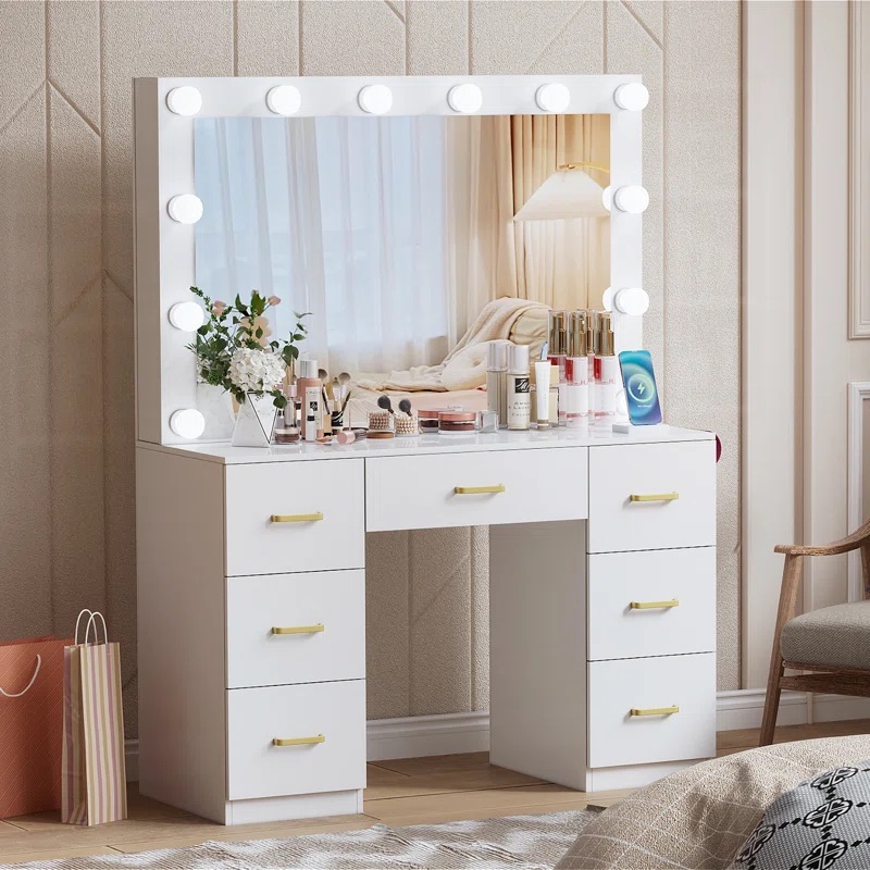 *Modern White Lighted Color Mi - Dressing Table Vanity With Lighted Mirror ulasan dan harga