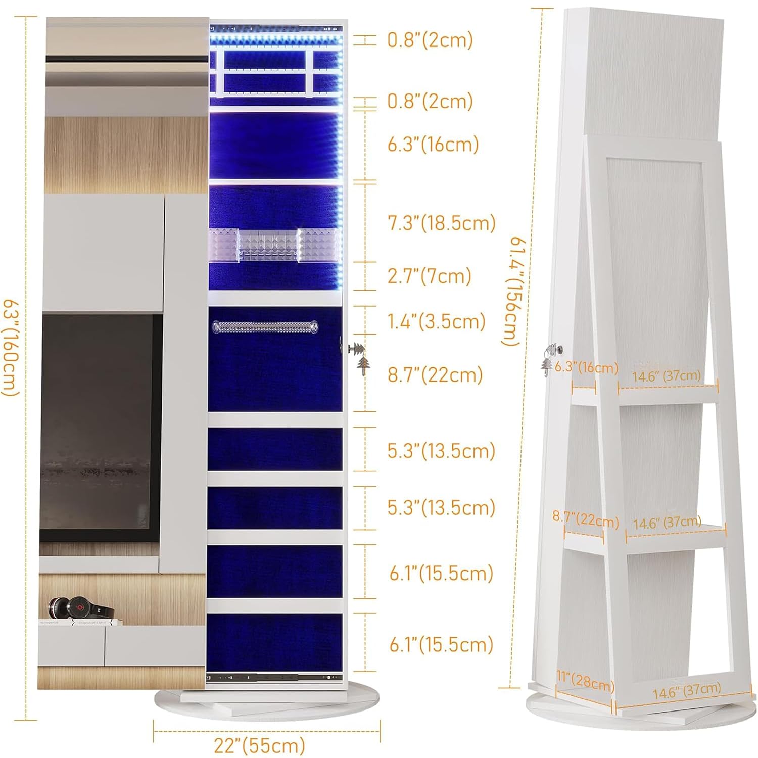 360° Swivel Jewelry Mirror Cab - Full Length Mirror Jewelry Armoire ulasan dan harga