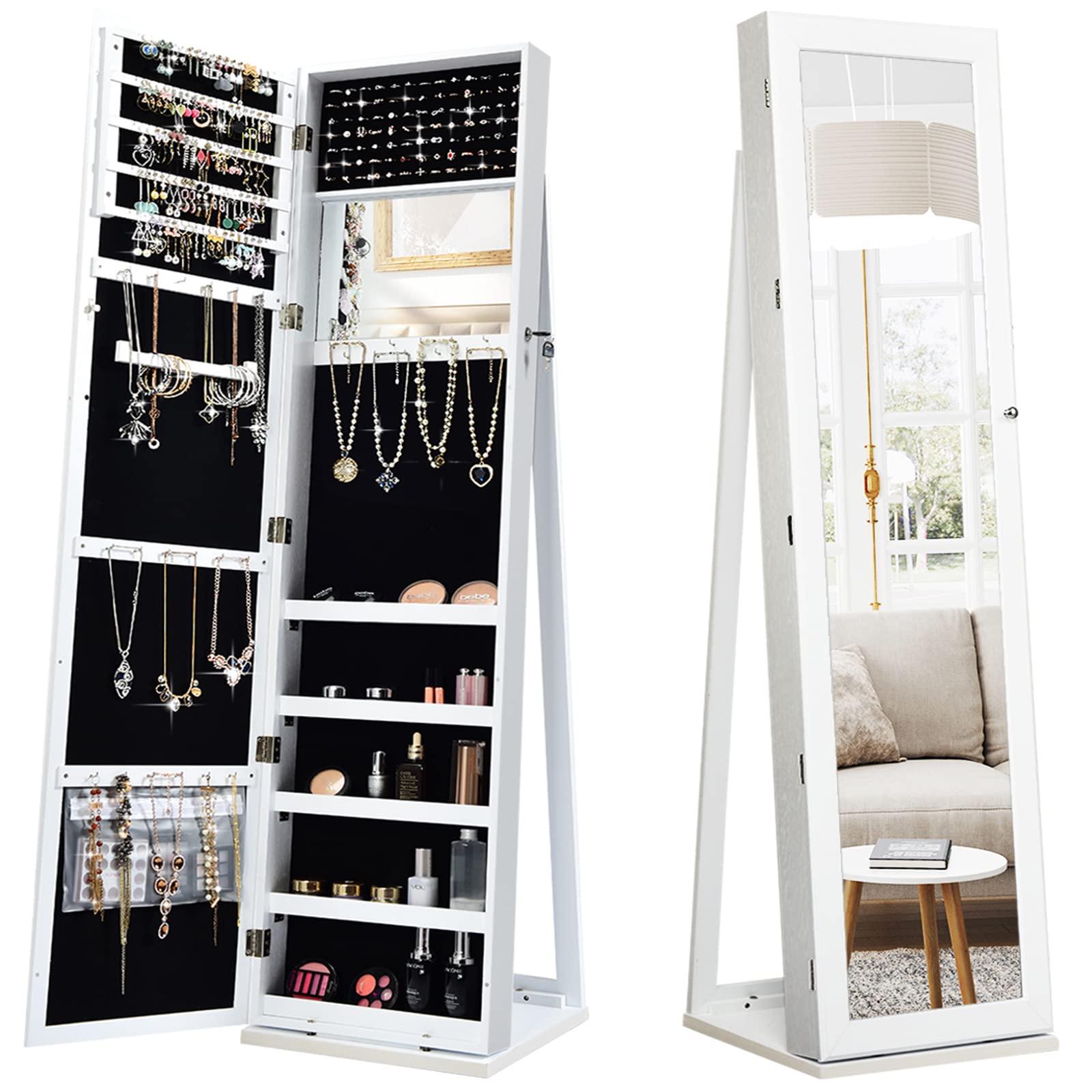Standing Jewelry Armoire with  - Full Length Mirror Jewelry Armoire ulasan dan harga